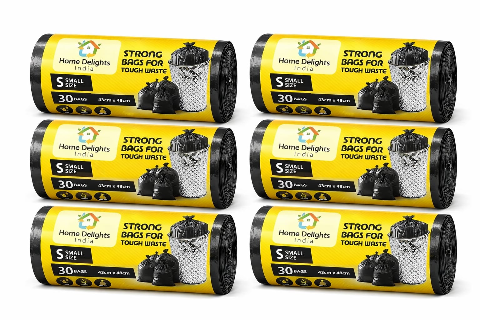 Home Delights India Garbage Bags 17*19 Inches Small 180 Bags 6 Rolls