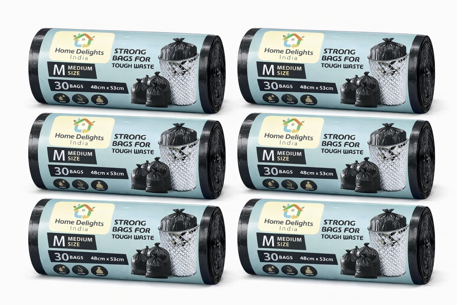 Home Delights India Garbage Bags 19*21 Inches Small 180 Bags 6 Rolls