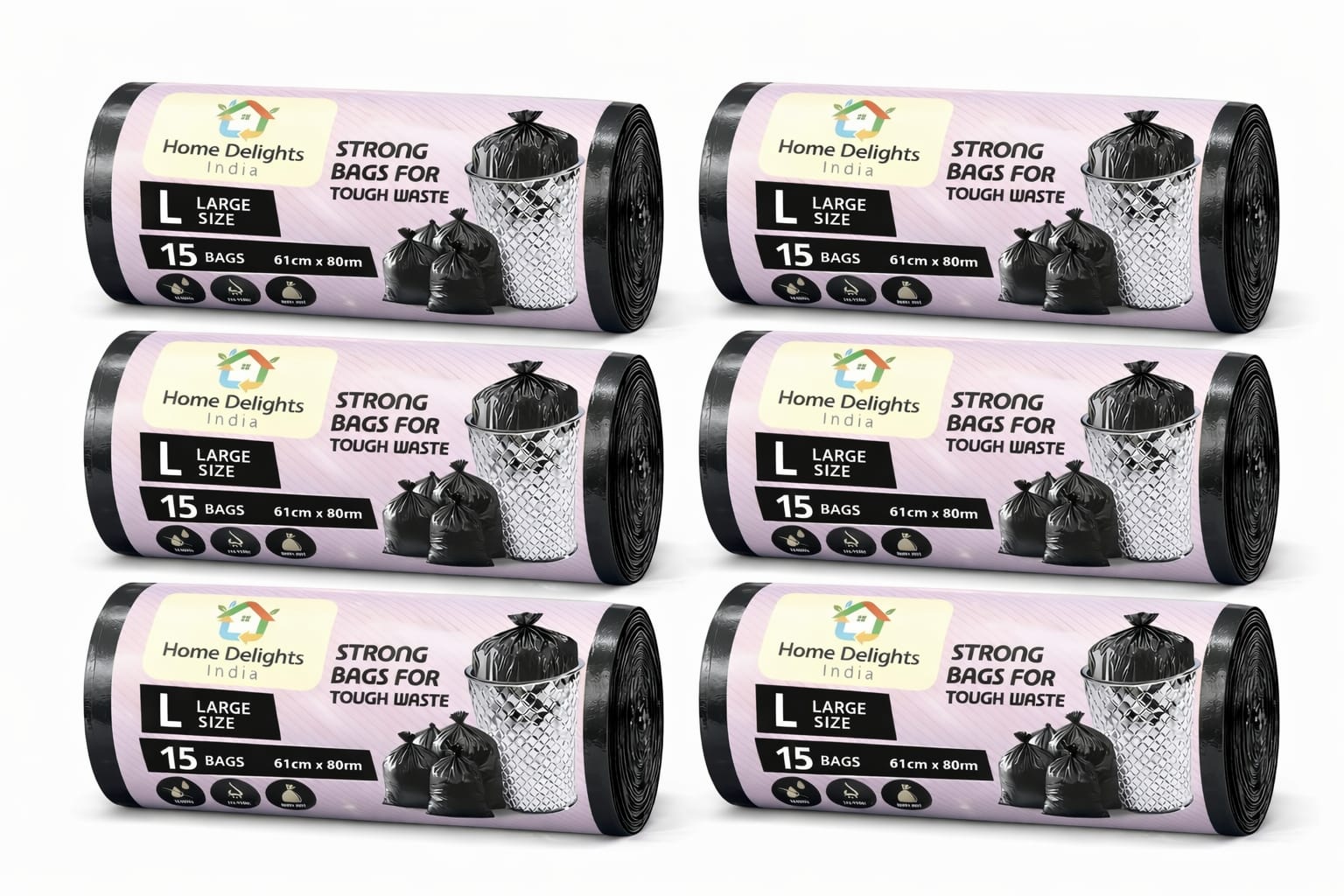 Home Delights India Garbage Bags 24*32 Inches Small 90 Bags 6 Rolls