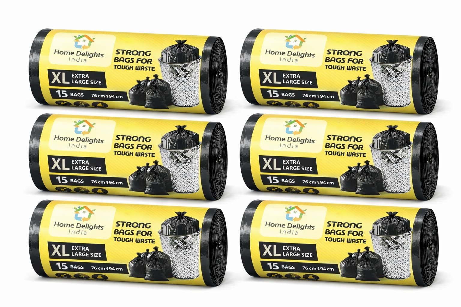 Home Delights India Garbage Bags 32*37 Inches Small 90 Bags 6 Rolls